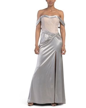 TJ Maxx Off The Shoulder Metallic Gown For Polyester - Gray