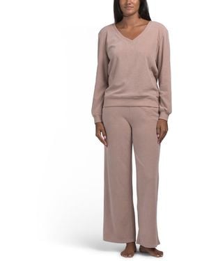TJ Maxx 2Pc Vintage Velvet V-Neck Top And Wide Leg Pants Set For Nylon/Polyester/Rayon - Multicolor