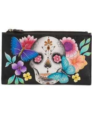 TJ Maxx Leather Hand Painted Day Of The Dead Bi Fold Wallet For - Blue