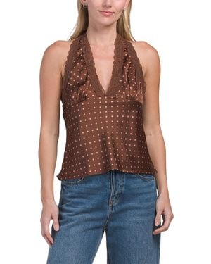 TJ Maxx Polka Dot Lace Trim Halter Top For Polyester - Blue