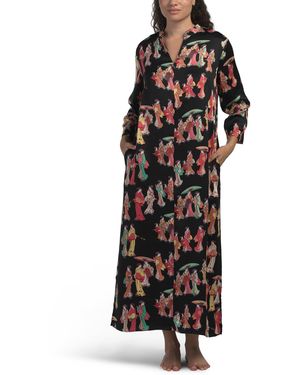 TJ Maxx Geisha Printed Satin Caftan For Spandex/Polyester - Black