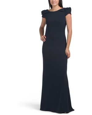 TJ Maxx Open Back Gown With Cap Sleeves For Spandex/Polyester - Blue