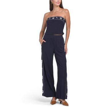 TJ Maxx 2Pc Embroidered Tube Top And Pants Set For Polyester/Linen/Rayon - Blue