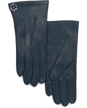 TJ Maxx Leather Gloves With Cashmere Lining And Floral Detail, Leather/Cashmere - Blue