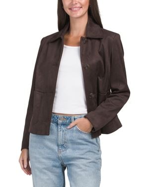 TJ Maxx Faux Suede Collared Jacket, Spandex/Polyester/Suede - Gray