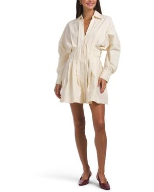 TJ Maxx Fabienne Long Sleeve Pleated Mini Shirt Dress For Nylon/Spandex/Cotton - Natural