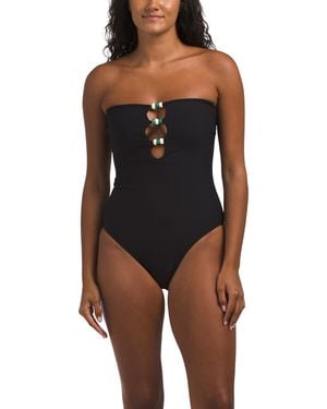 TJ Maxx Beaded Strapless One-Piece Swimsuit, Nylon/Polyester - Blue