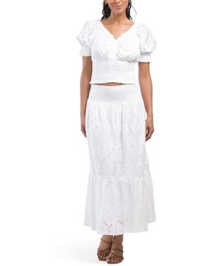 TJ Maxx Eyelet Top And Skirt Set For Cotton - White