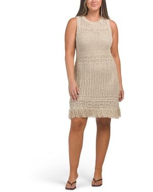 TJ Maxx Beaded Fringe Knit Shell Mini Dress For Spandex/Cotton/Polyester - Natural