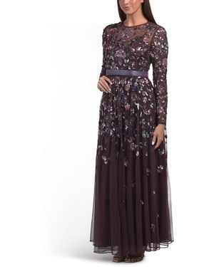 TJ Maxx Long Sleeve Floral Beaded Gown For Polyester - Purple