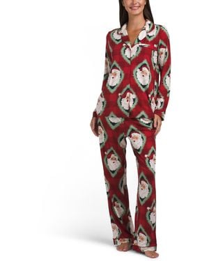 TJ Maxx 2Pc Notch Collar Santa Pajamas Set For Polyester - Red