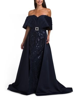 TJ Maxx Off The Shoulder Gown With Overskirt For Polyester - Blue