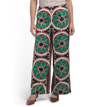 TJ Maxx Kat Medallion Print Satin Pants For Polyester - Green