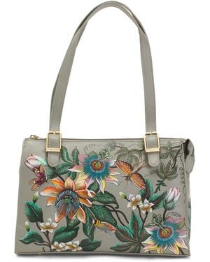 TJ Maxx Leather Hand Painted Passion Floral Satchel, Leather - Green