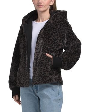 TJ Maxx Lucia Faux Fur Zip Up Jacket, Polyester - Black