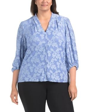 TJ Maxx Plus V-Neck Blouse For Polyester - Blue