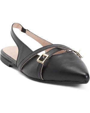 TJ Maxx Leather Pointy Toe Sling Back Shoes With Crossed Band For - Black
