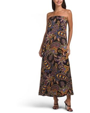 TJ Maxx Strapless Paisley Printed Satin Dress For Polyester - Brown
