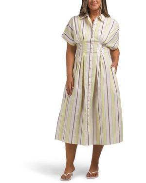 TJ Maxx Striped Poplin Cinched Waist Shirt Dress For Spandex/Cotton/Polyester - Natural