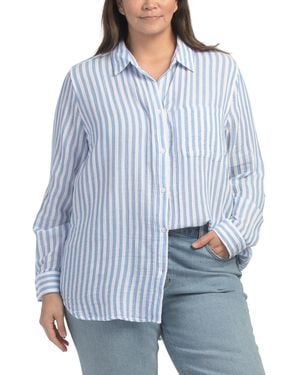 TJ Maxx Plus Gauze Button Down Shirt For Cotton - Blue