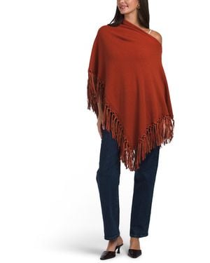 TJ Maxx Cashmere And Wool Blend Poncho With Leather Fringe Trim For Leather/Wool/Cashmere - Red