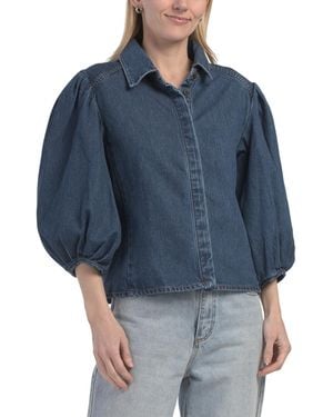 TJ Maxx Denim Puff Sleeve Shirt, Cotton - Blue