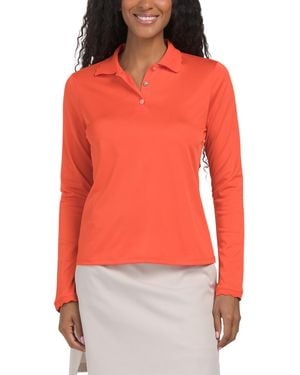 TJ Maxx Upf 50 Button Front Long Sleeve Scalloped Trim Polo For Spandex/Polyester - Red