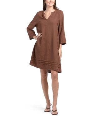 TJ Maxx Linen Blend Long Sleeve Dress With Pintucks For Cotton/Linen - Brown