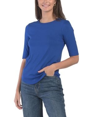 TJ Maxx Elbow Sleeve Crew Neck Shirt Tail Hem Top For Spandex/Viscose - Blue
