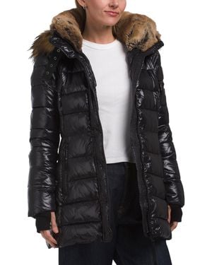 TJ Maxx Mid Length Shiney Puffer Jacket, Nylon/Polyester/Acrylic - Black