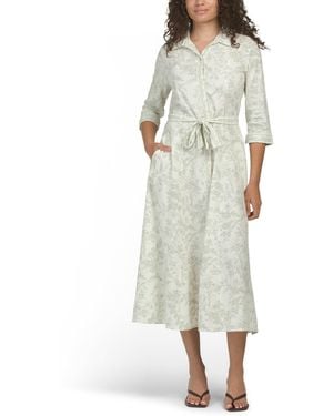 TJ Maxx Linen Blend Long Sleeve Button Front Belted Maxi Dress For Linen/Rayon - Natural