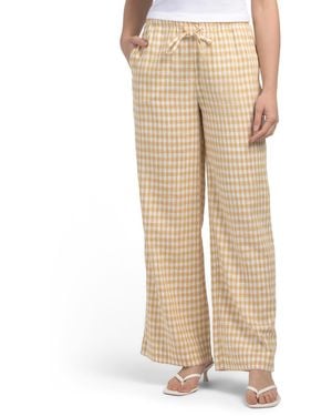 TJ Maxx Gingham Narrow Palazzo Pull On Pants For Linen/Rayon - Natural