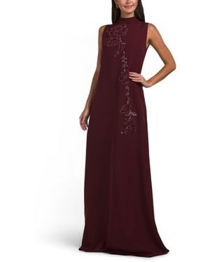 TJ Maxx Sleeveless Mock Neck Gown With Floral Applique For Polyester - Purple