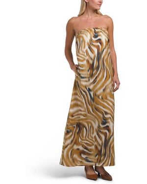 TJ Maxx Strapless Zebra Printed Satin Dress For Polyester - Natural