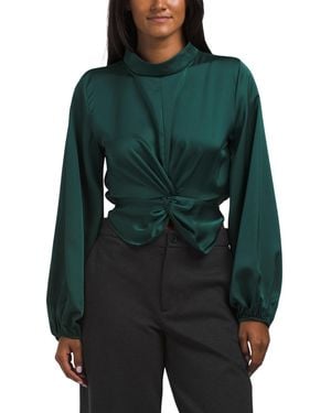 TJ Maxx Twisted Front Satin Blouse For Spandex/Polyester - Green