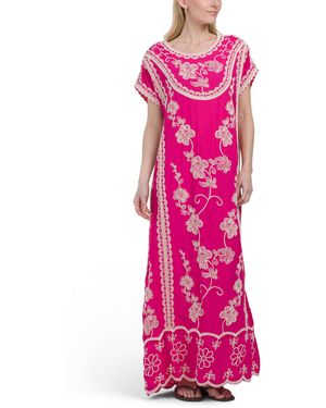 TJ Maxx Short Sleeve Floral Embroidered Kaftan For Rayon - Pink