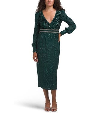 TJ Maxx Long Sleeve Sequin Cocktail Dress For Polyester - Green