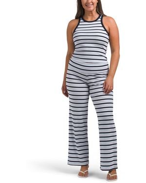 TJ Maxx 2Pc Striped High Neck Tank Top And Yoga Pants Set For Spandex/Polyester/Rayon - Blue