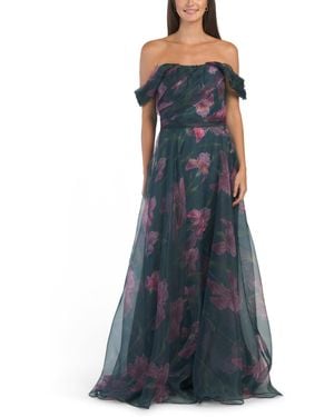 TJ Maxx Off The Shoulder Organza Floral Gown For Polyester - Blue