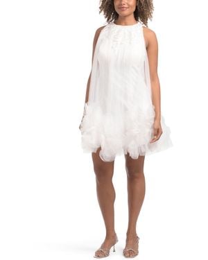 TJ Maxx Sleeveless 3D Floral Cocktail Mini Dress For Polyester - White