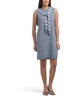 TJ Maxx Tie Neck Mini Sweater Dress For Nylon/Polyester/Acrylic - Blue