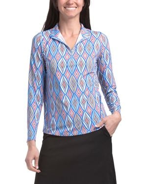 TJ Maxx Upf 50 Cooling Printed Long Sleeve Zip Mock Neck Top For Nylon - Blue
