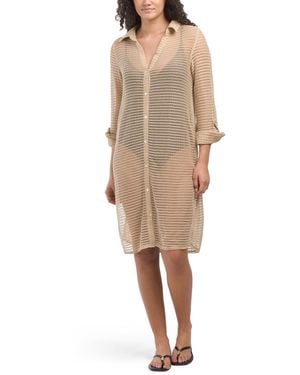 TJ Maxx Long Sleeve Button Front Crochet Cover-Up Tunic For Spandex/Polyester - Natural
