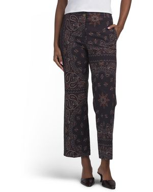 TJ Maxx Printed Wash Straight Leg Pants With Button Closure For Spandex/Cotton/Linen - Black