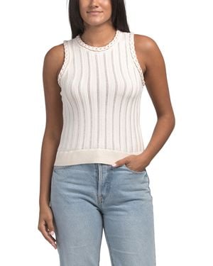 TJ Maxx Linen Blend Braided Trim Ribbed Pointelle Tank, Polyester/Linen/Viscose - Blue