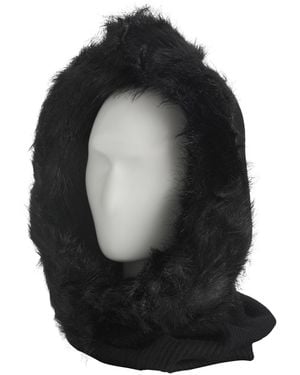 TJ Maxx Cashmere Blend Paulina Ribbed Knit Hood With Faux Fox Trim For Acrylic/Wool/Cashmere - Black