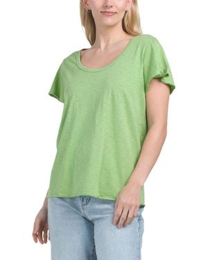 TJ Maxx Supima Cotton Jana Scoop Neck Flutter Sleeve Top For - Green