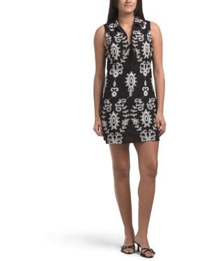 TJ Maxx Keyhole Tie Front Mini Dress For Cotton - Black