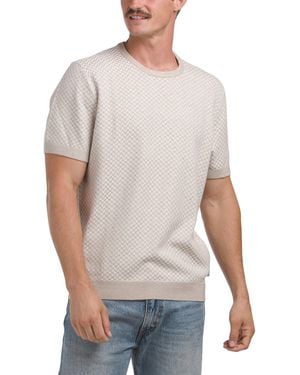 TJ Maxx Herringbone Short Sleeve Sweater For Polyester/Viscose - White