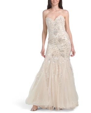 TJ Maxx Strapless Beaded Sweetheart Neck Gown For Polyester - Natural